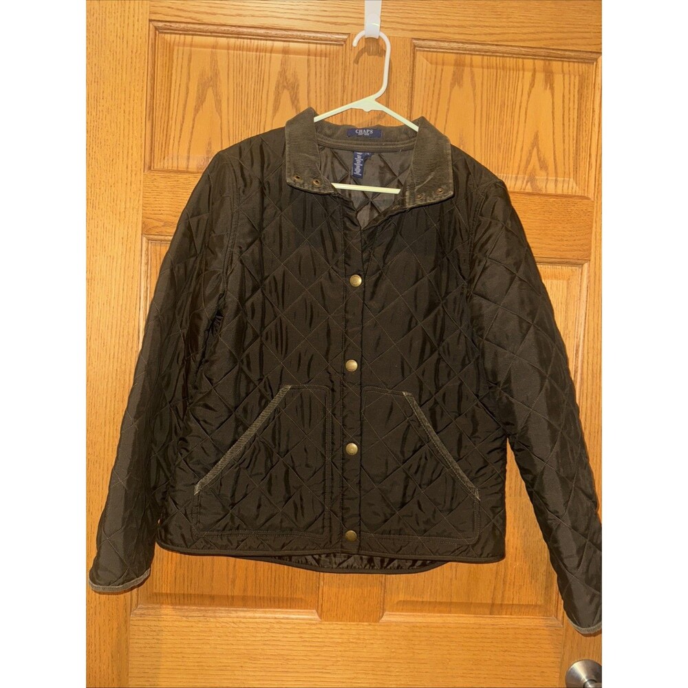 Barn Jacket Womens Dark Olive Chore Coat Quilted Corduroy Collar Trim Large